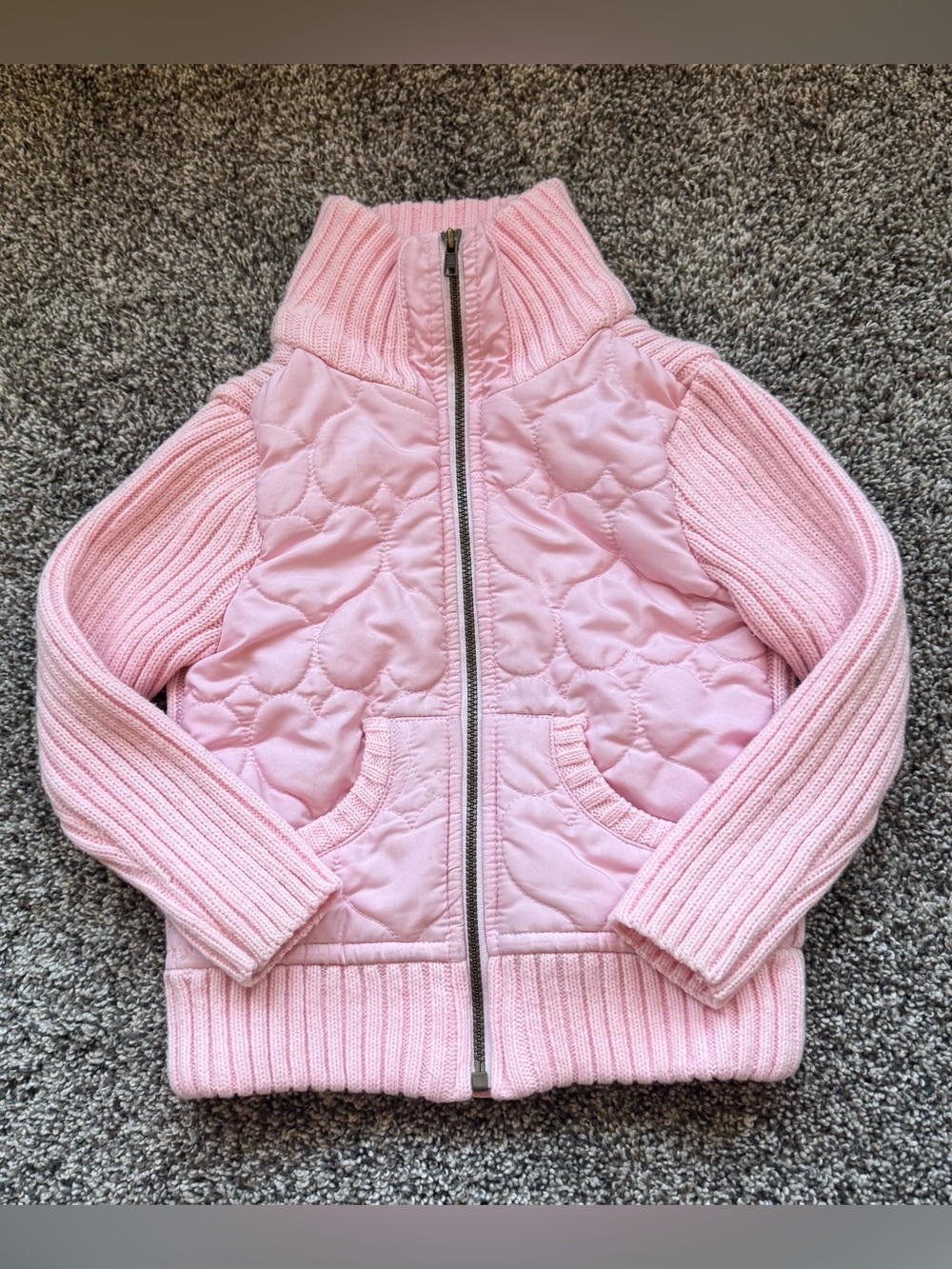 greendog Pink Quilted Front Knit-Sleeve Zip Jacket